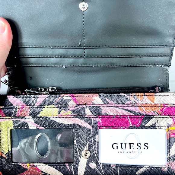 GUESS Floral Tote Large Shoulder Handbag Black Multicolor with wallet NWT - Picture 10 of 13